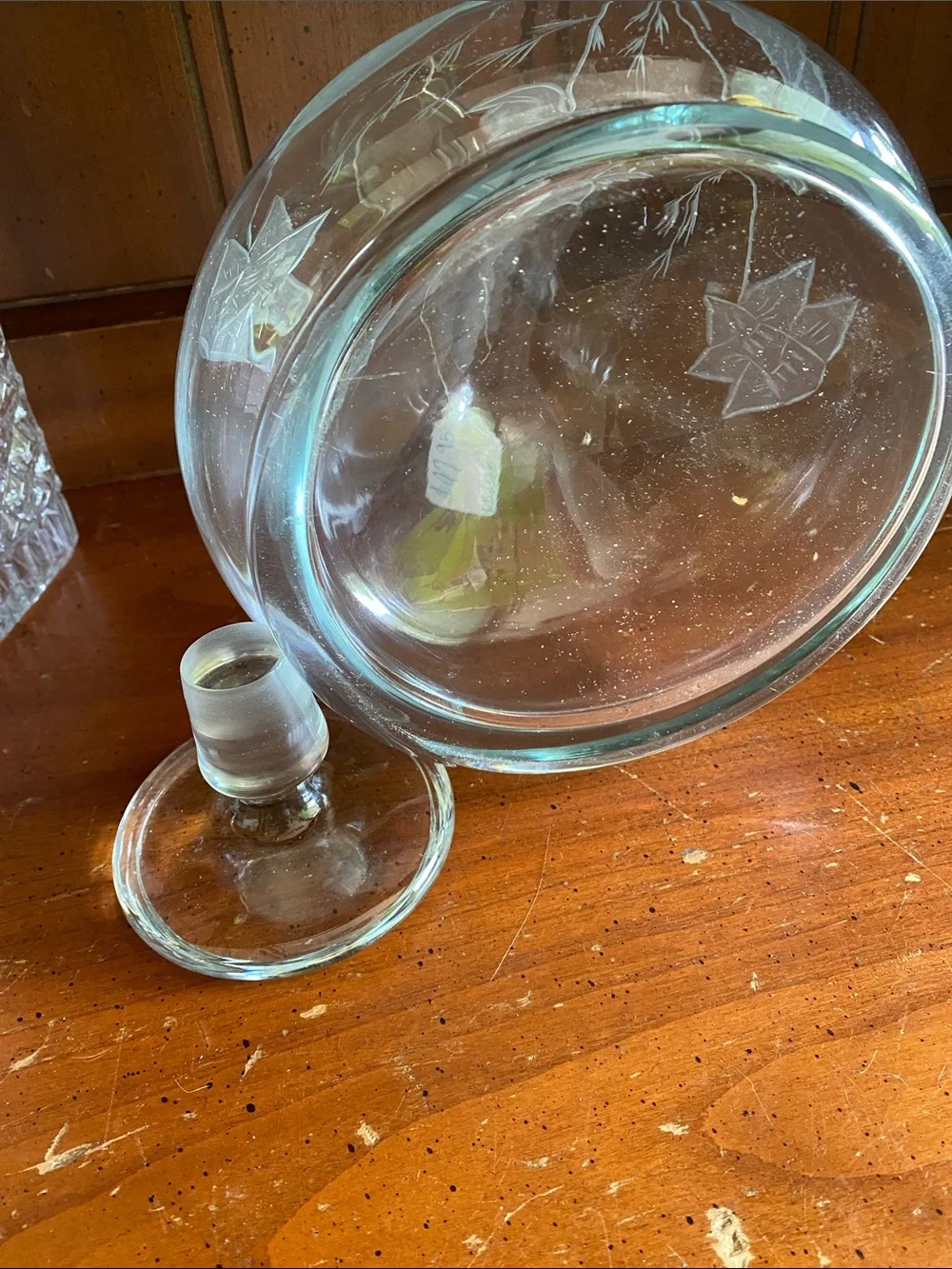 Vintage Etched Handblown Glass Wine Decanter